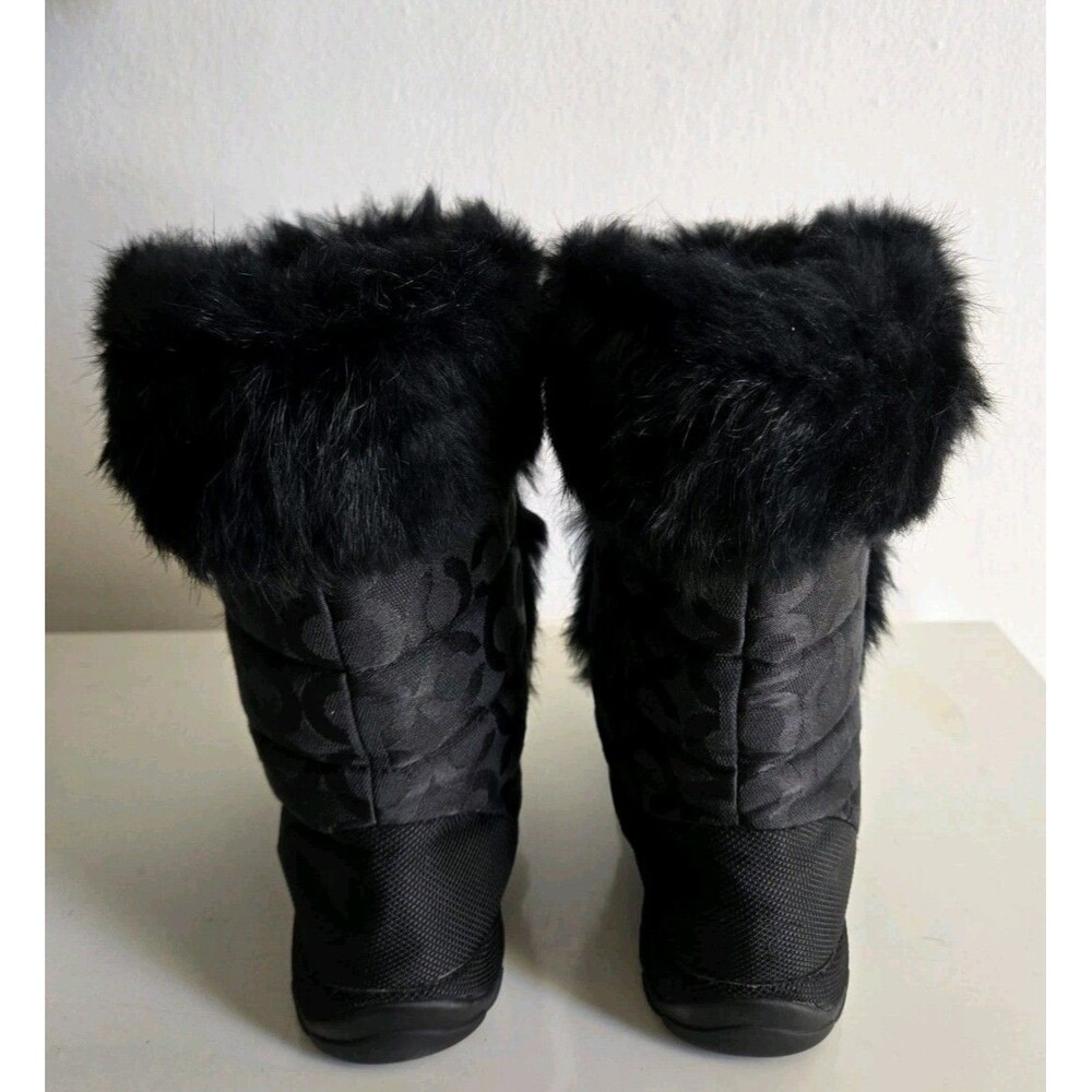 Coach Jennie Q522 Rabbit Fur Trim Monogram Jacquard Snow Boots Black Size 6.5B - Picture 3 of 7